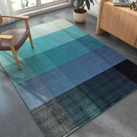 Carpet For Living room 6X9 Feet Blue Wool Rectangle Abstract Rug