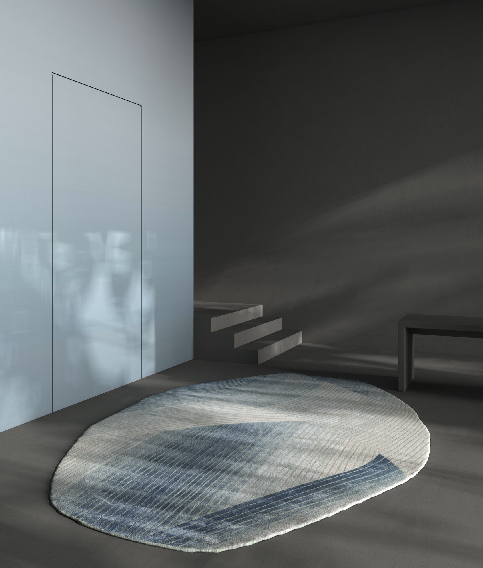 Carpet For Living room 4x6 Feet Blue Wool and Viscose Irregular Abstract Rug