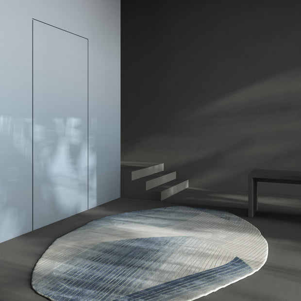 Carpet For Living room 4x6 Feet Blue Wool and Viscose Irregular Abstract Rug