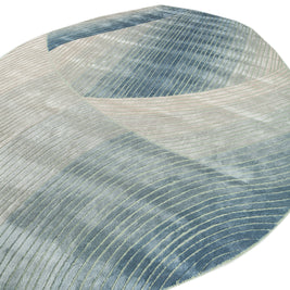 Carpet For Living room 4x6 Feet Blue Wool and Viscose Irregular Abstract Rug