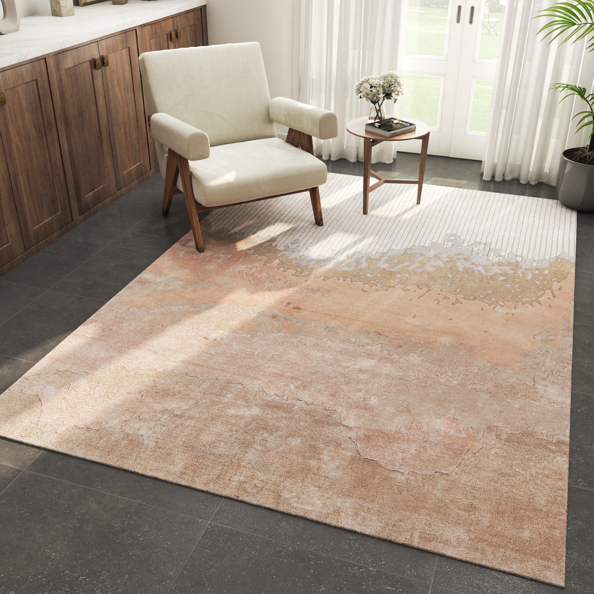 Carpet For Living room 6X9 Feet Ivory Wool & Viscose Rectangle Abstract Rug