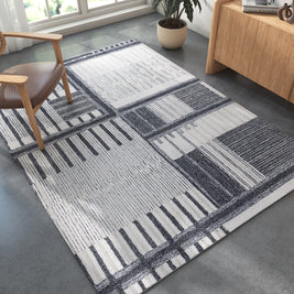 Carpet For Living room 6X9 Feet Ivory Wool Rectangle Geometric And Stripes Rug
