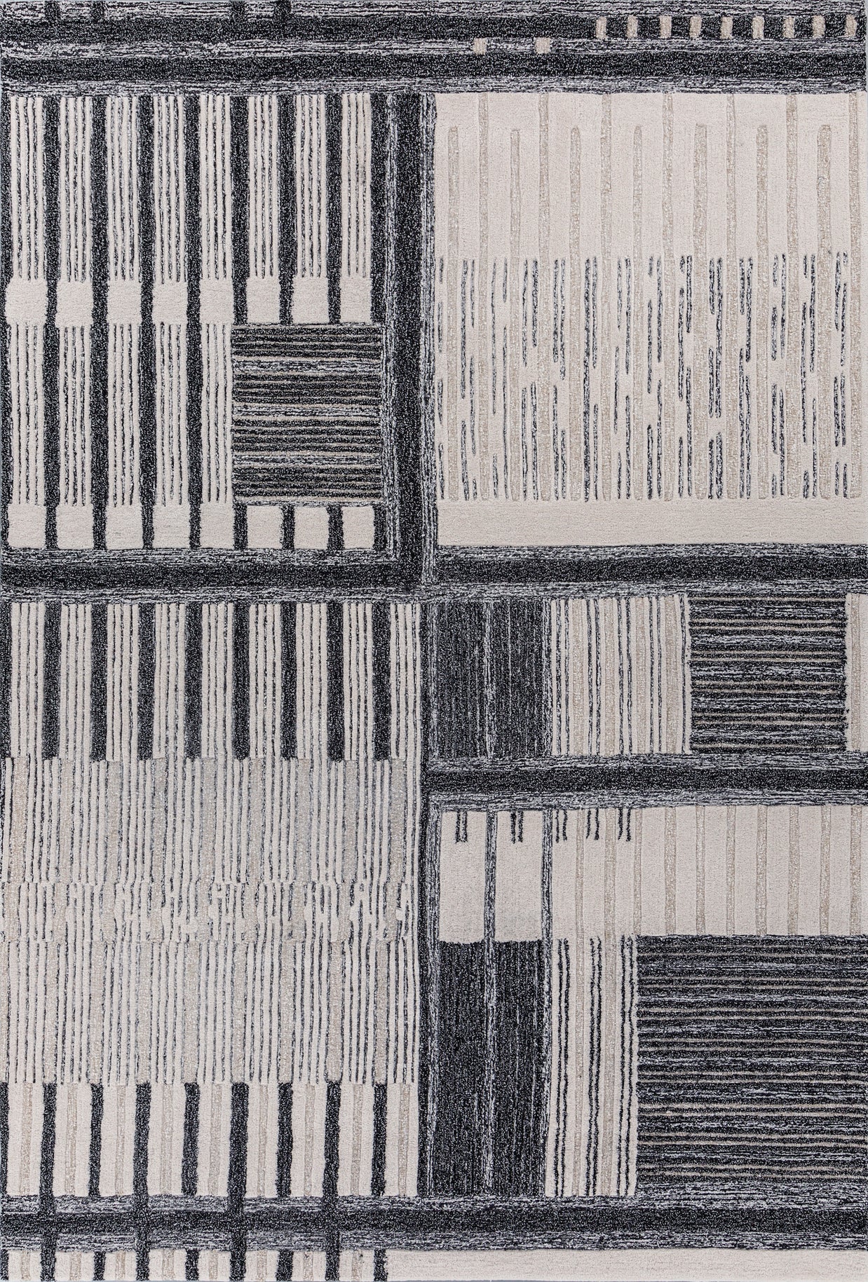 Carpet For Living room 6X9 Feet Ivory Wool Rectangle Geometric And Stripes Rug