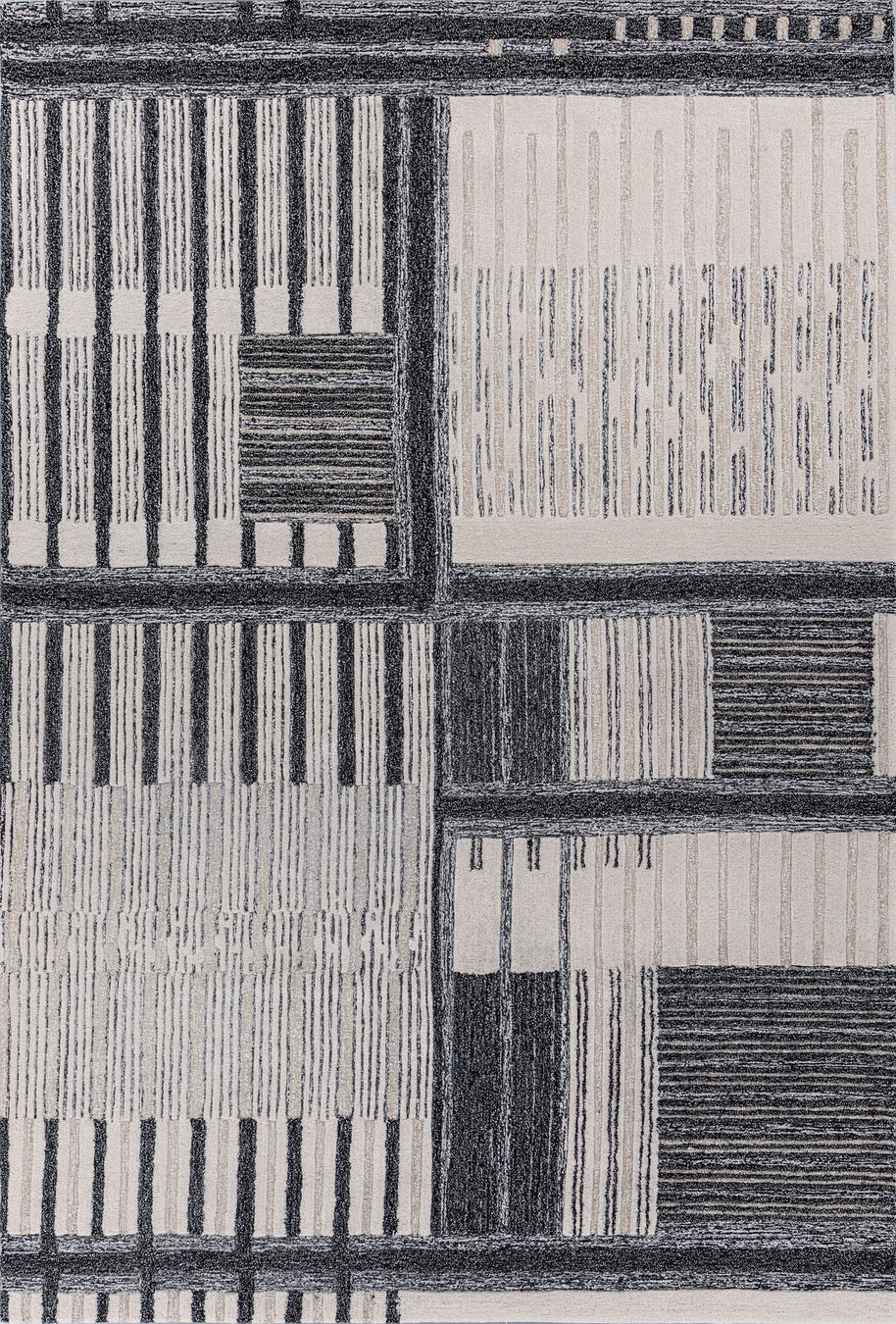 Carpet For Living room 6X9 Feet Ivory Wool Rectangle Geometric And Stripes Rug