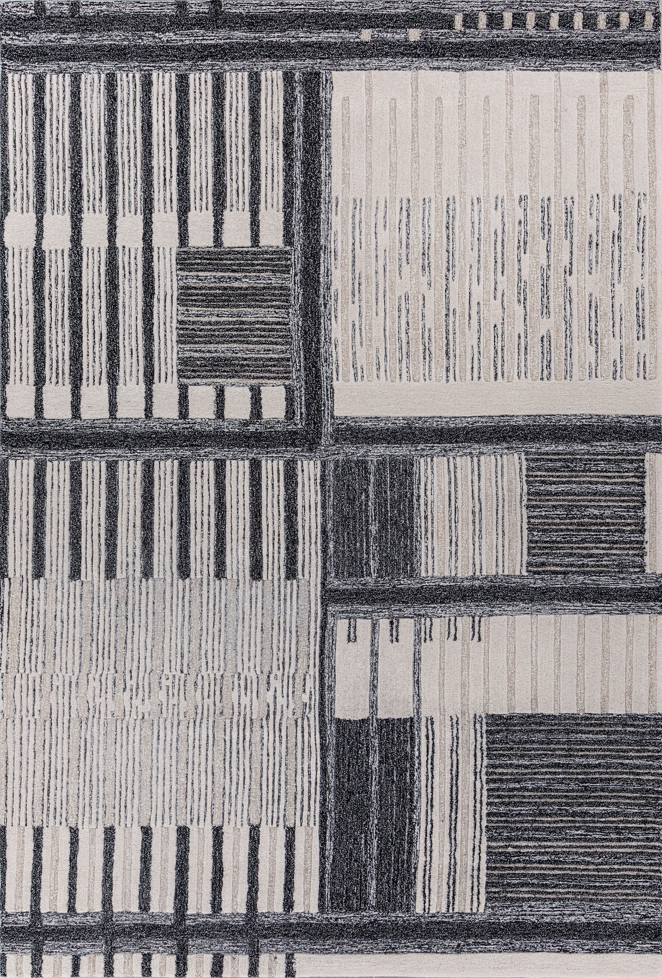 Carpet For Living room 6X9 Feet Ivory Wool Rectangle Geometric And Stripes Rug