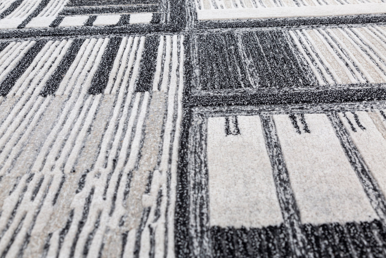 Carpet For Living room 6X9 Feet Ivory Wool Rectangle Geometric And Stripes Rug