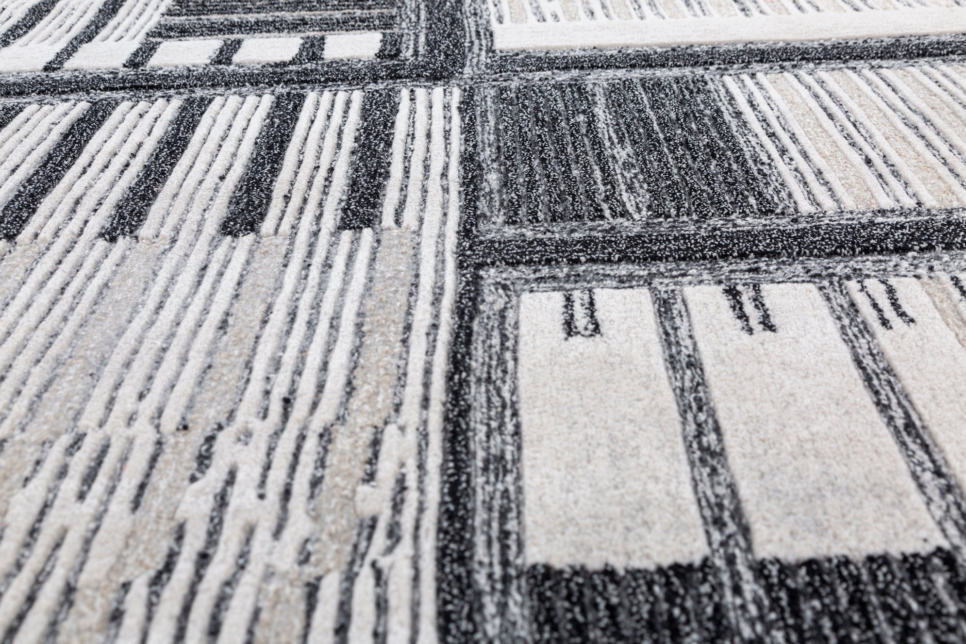 Carpet For Living room 6X9 Feet Ivory Wool Rectangle Geometric And Stripes Rug