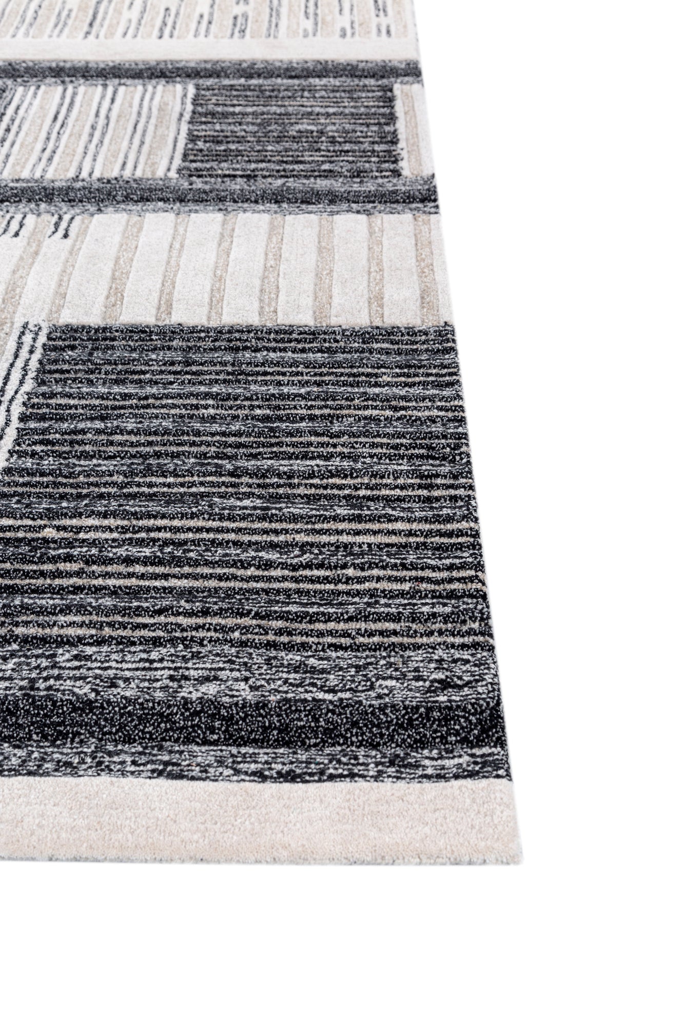 Carpet For Living room 6X9 Feet Ivory Wool Rectangle Geometric And Stripes Rug