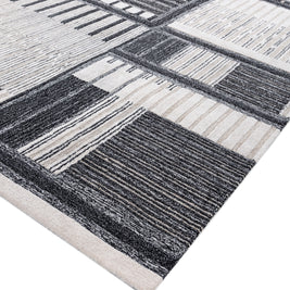 Carpet For Living room 6X9 Feet Ivory Wool Rectangle Geometric And Stripes Rug