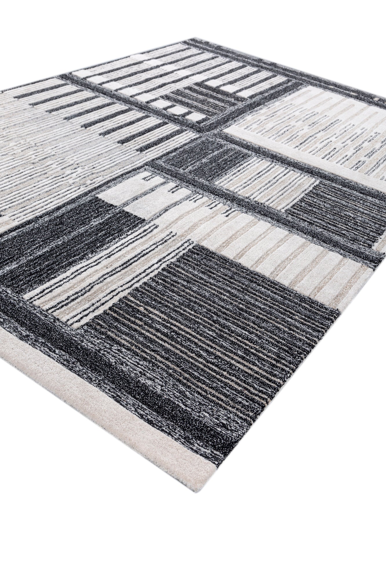 Carpet For Living room 6X9 Feet Ivory Wool Rectangle Geometric And Stripes Rug