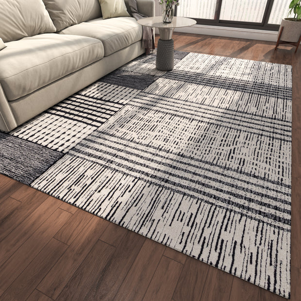 Carpet For Living room 6X9 Feet Ivory Wool Rectangle Geometric And Stripes Rug