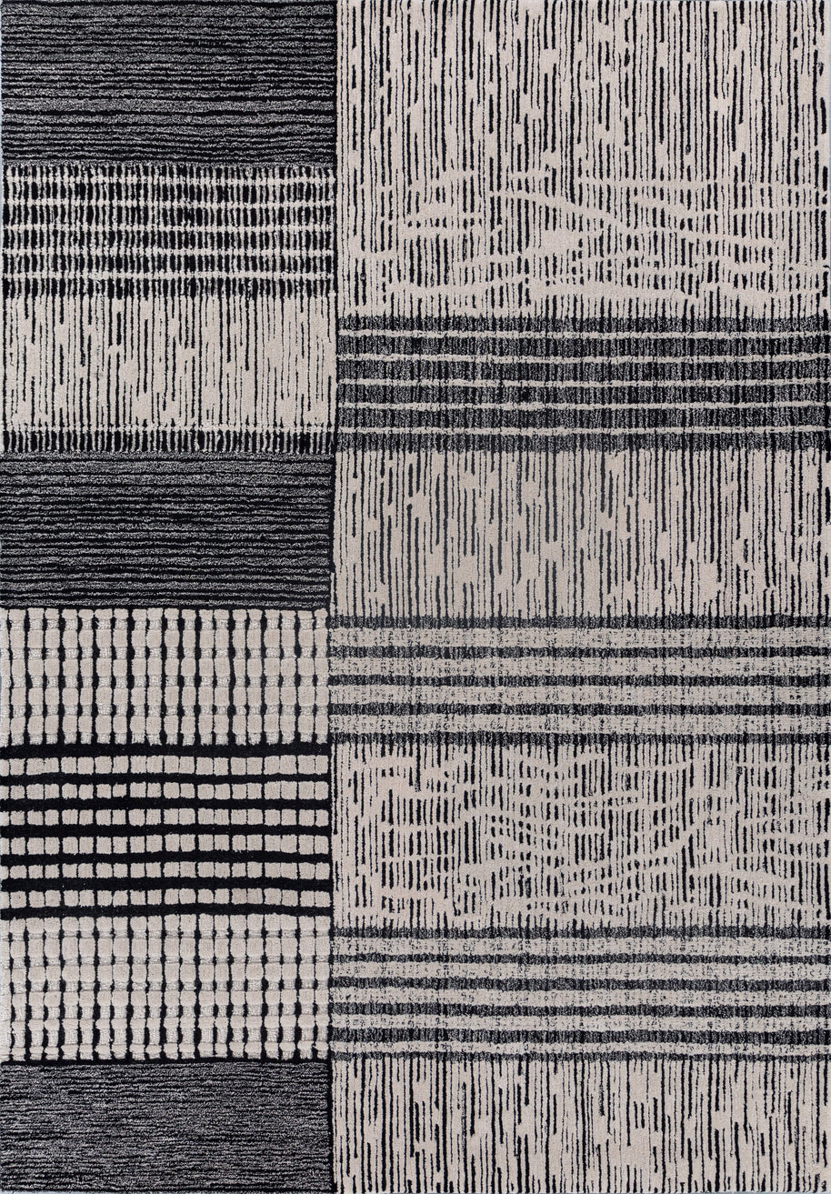 Carpet For Living room 6X9 Feet Ivory Wool Rectangle Geometric And Stripes Rug - I MEAN DESIGN