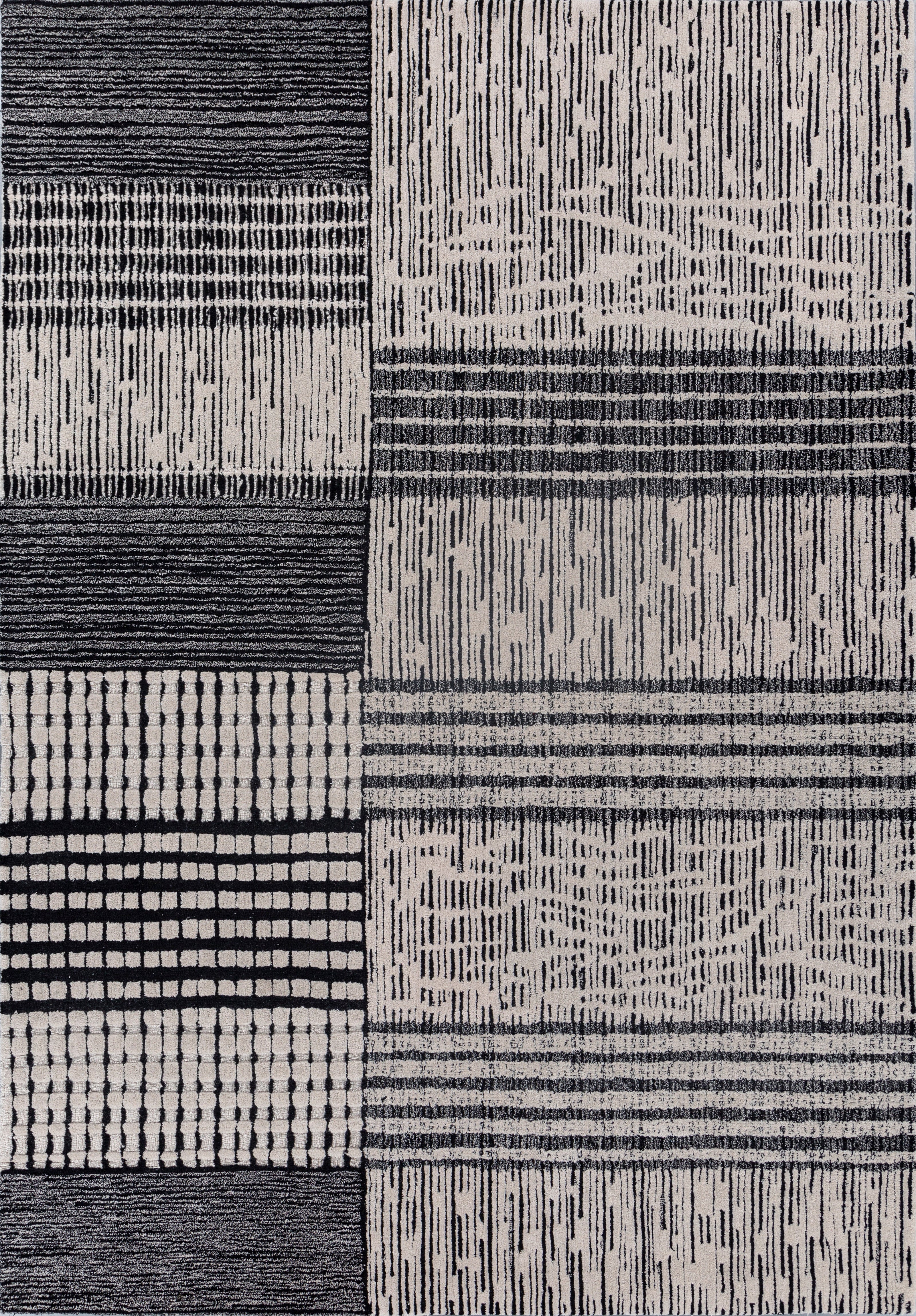 Carpet For Living room 6X9 Feet Ivory Wool Rectangle Geometric And Stripes Rug