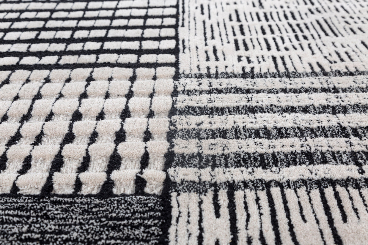 Carpet For Living room 6X9 Feet Ivory Wool Rectangle Geometric And Stripes Rug