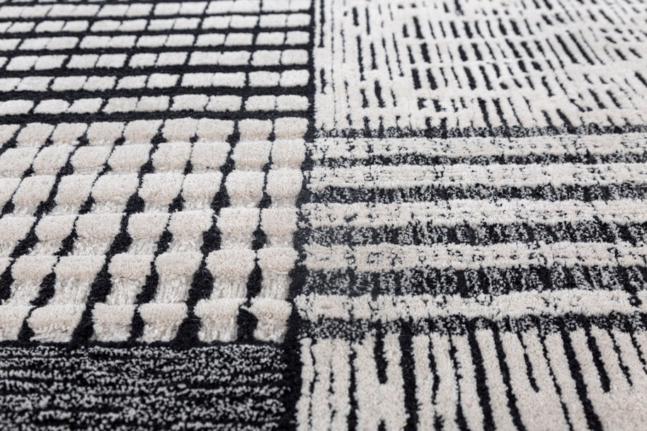 Carpet For Living room 6X9 Feet Ivory Wool Rectangle Geometric And Stripes Rug - I MEAN DESIGN