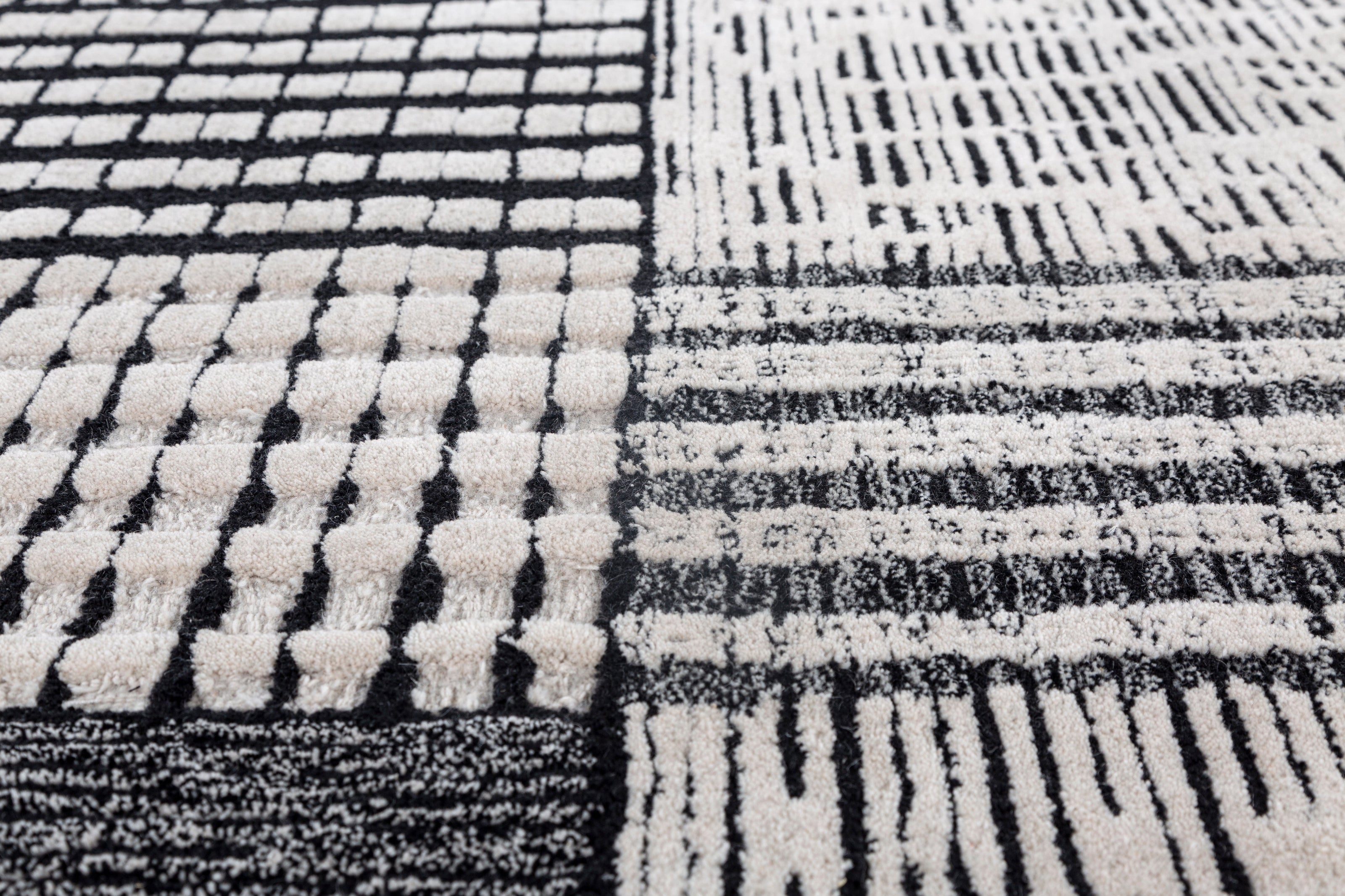 Carpet For Living room 6X9 Feet Ivory Wool Rectangle Geometric And Stripes Rug