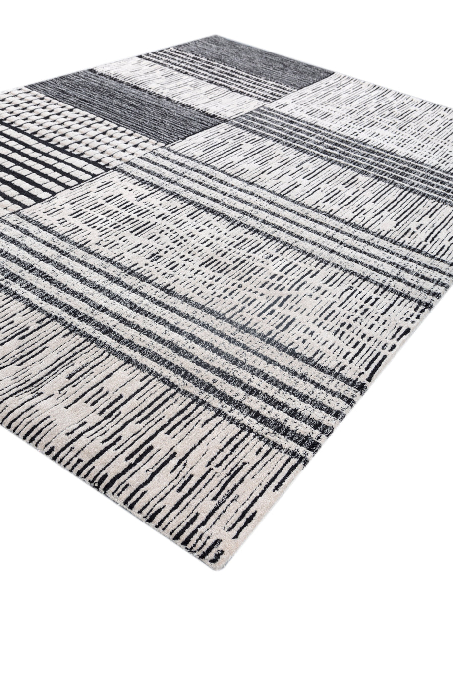 Carpet For Living room 6X9 Feet Ivory Wool Rectangle Geometric And Stripes Rug - I MEAN DESIGN