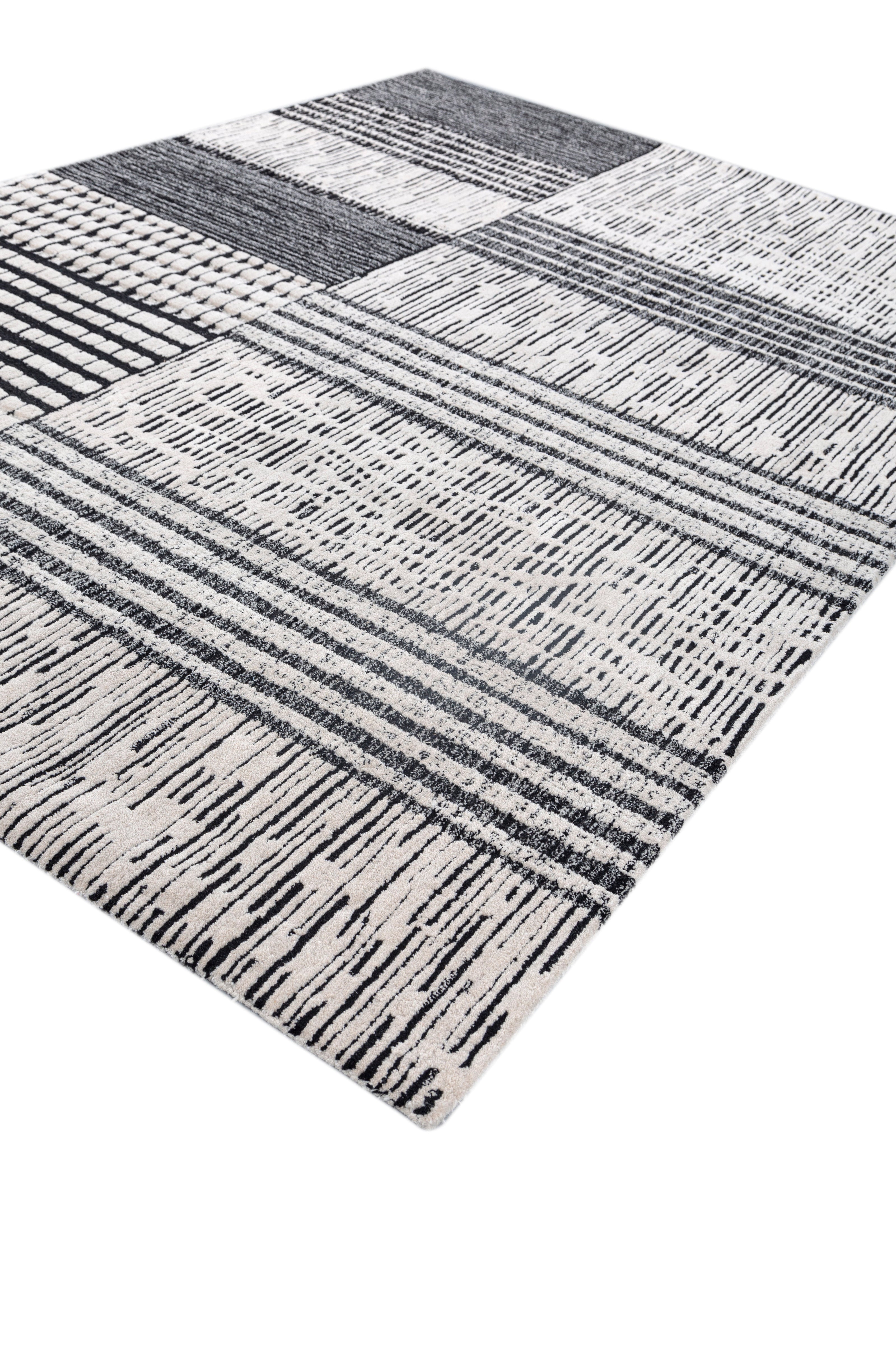 Carpet For Living room 6X9 Feet Ivory Wool Rectangle Geometric And Stripes Rug