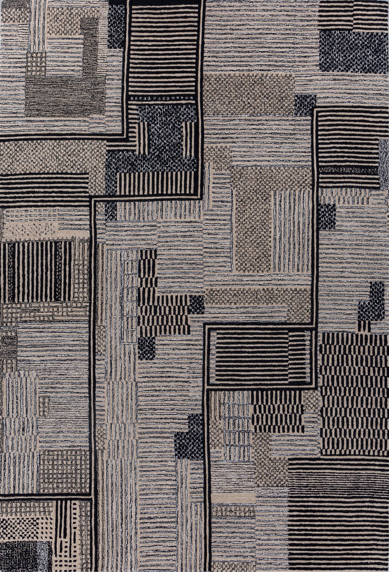 Carpet For Living room 6X9 Feet Ivory Wool Rectangle Geometric And Stripes Rug