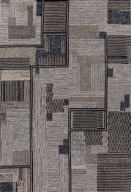 Carpet For Living room 6X9 Feet Ivory Wool Rectangle Geometric And Stripes Rug