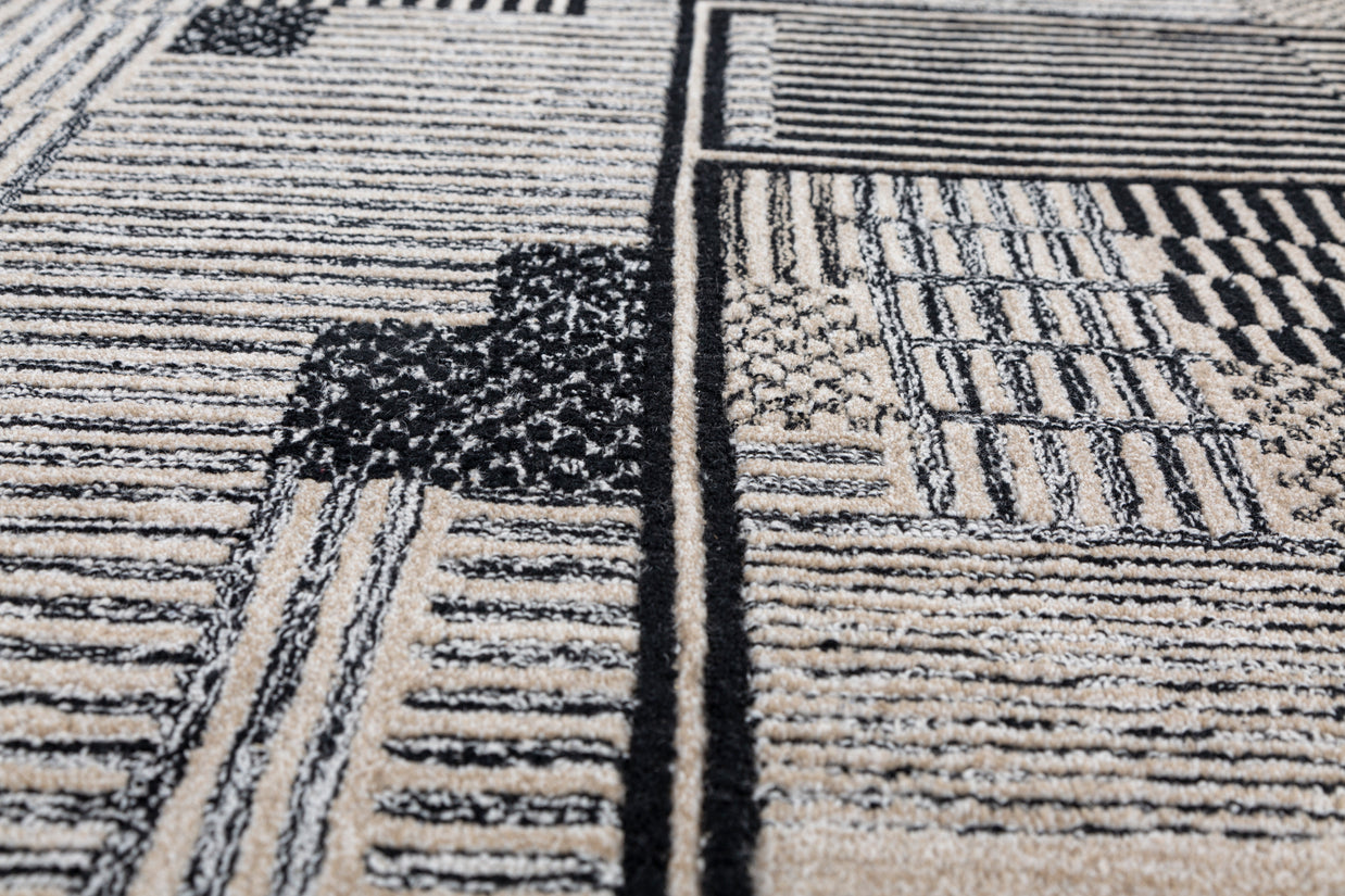 Carpet For Living room 6X9 Feet Ivory Wool Rectangle Geometric And Stripes Rug