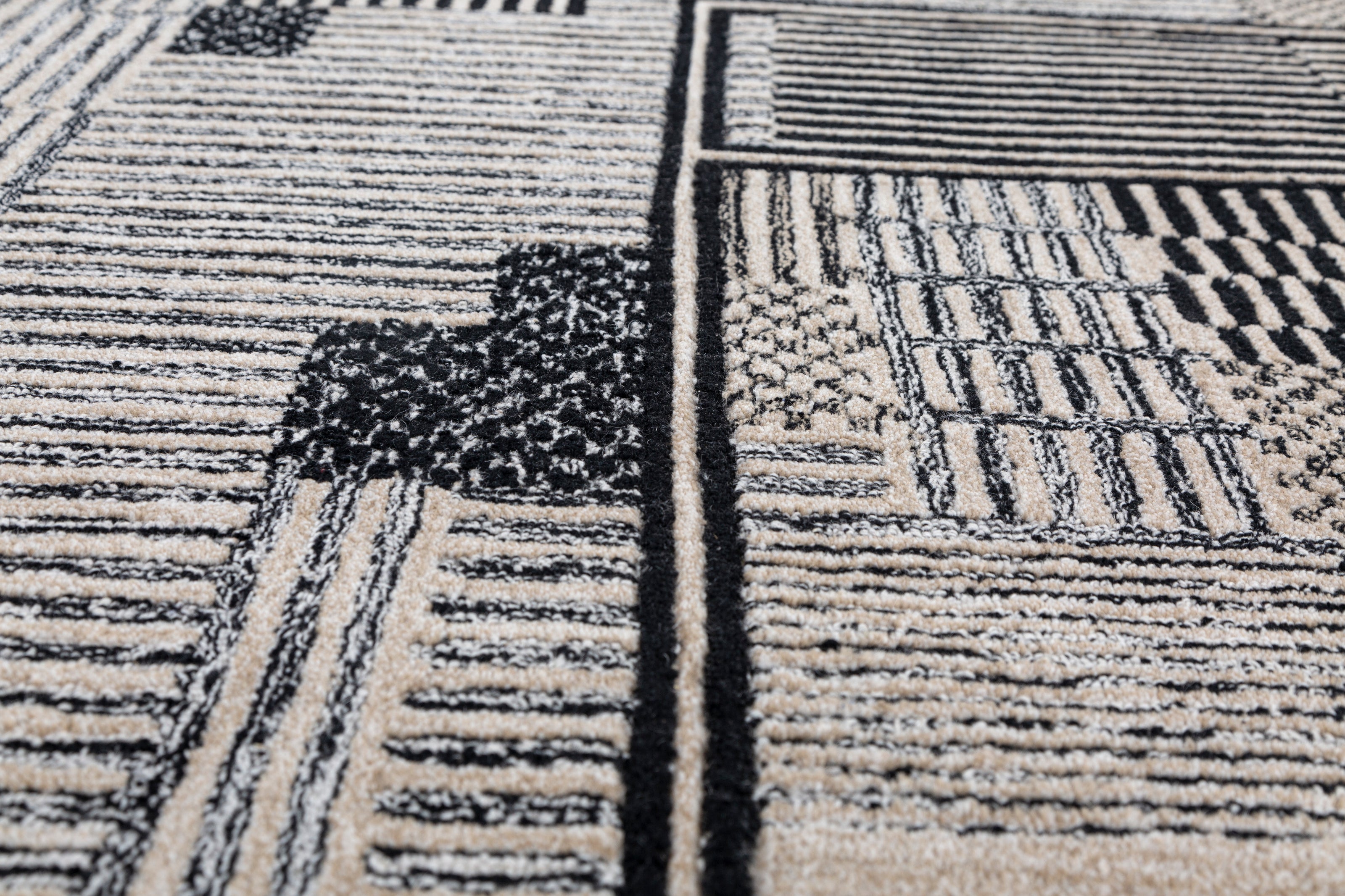 Carpet For Living room 6X9 Feet Ivory Wool Rectangle Geometric And Stripes Rug