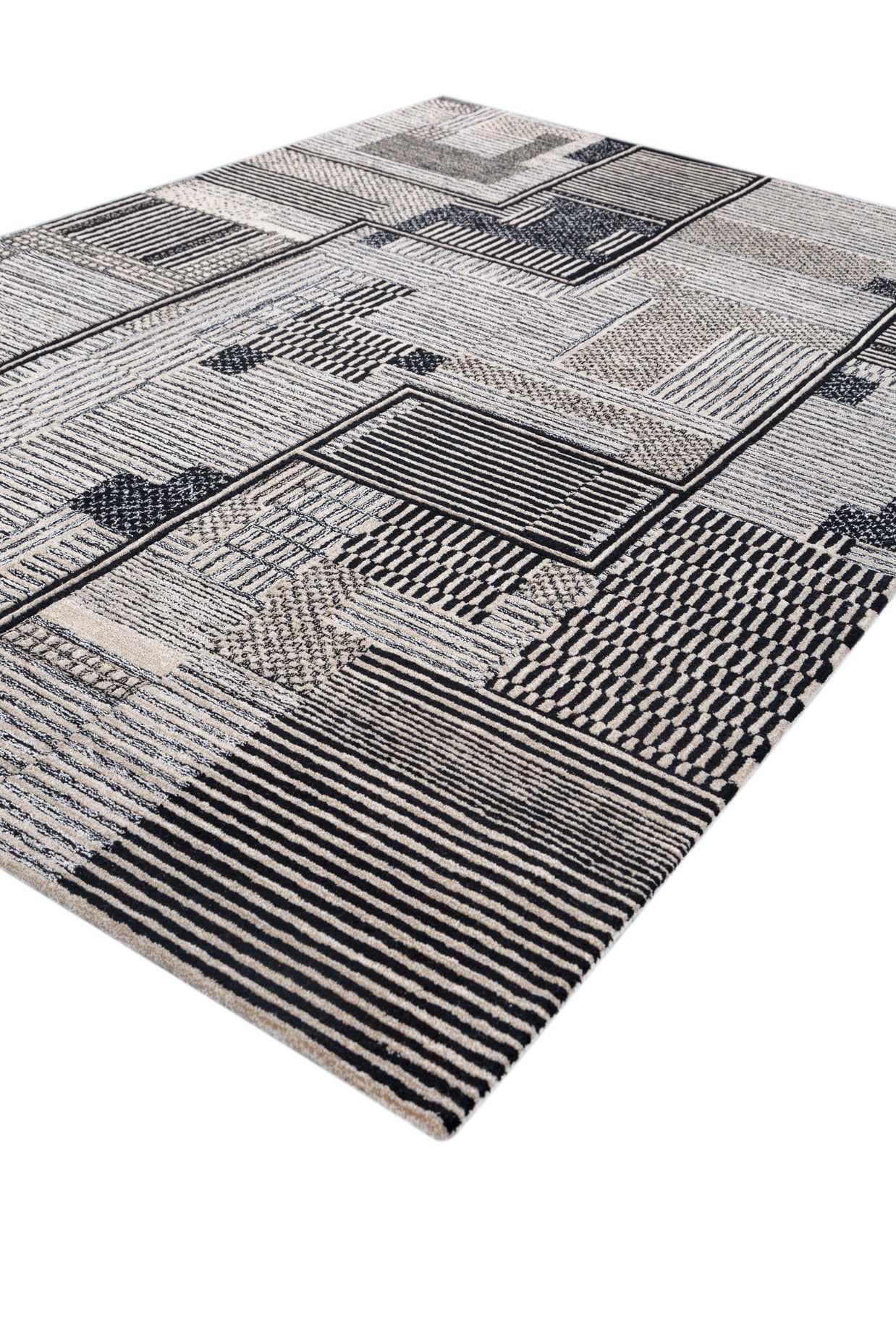 Carpet For Living room 6X9 Feet Ivory Wool Rectangle Geometric And Stripes Rug