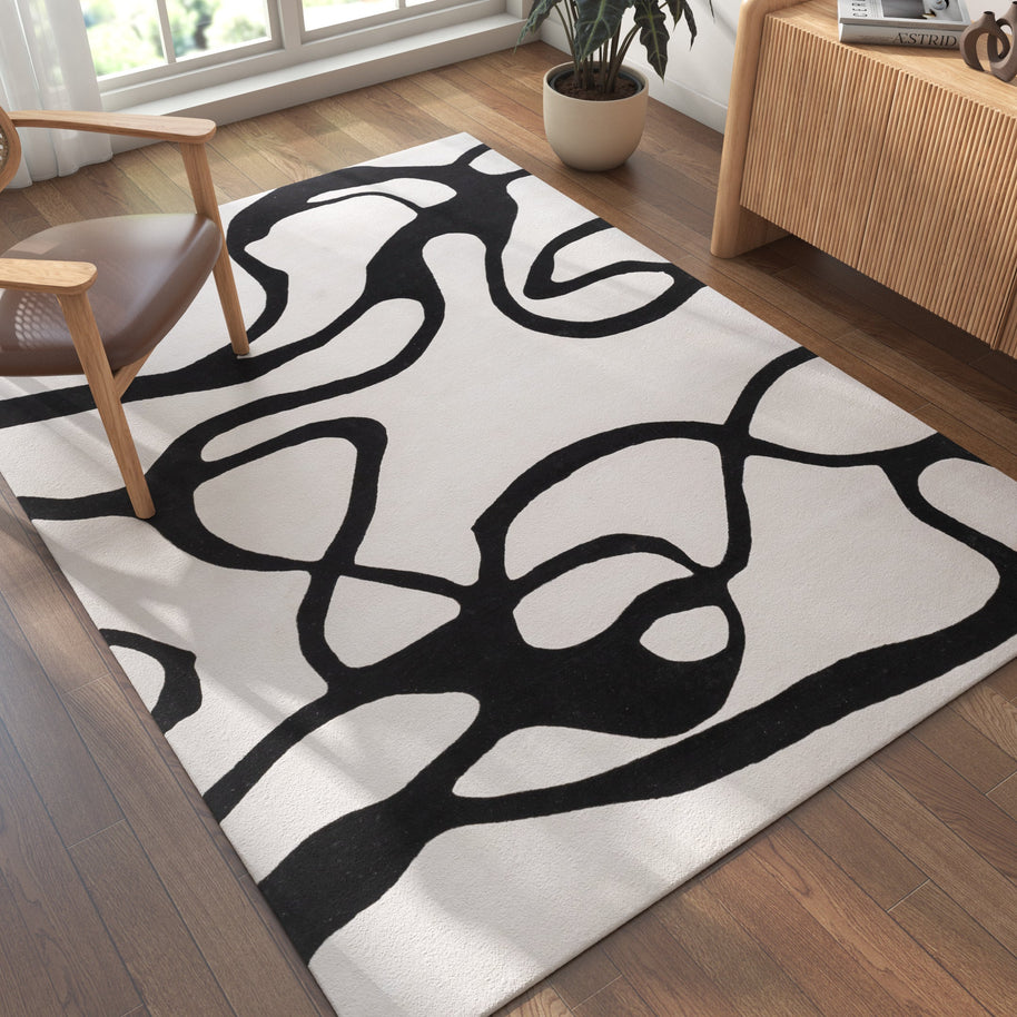 Carpet For Living room 5X8 Feet Ivory Wool Rectangle Moroccan And Tribal Rug - I MEAN DESIGN