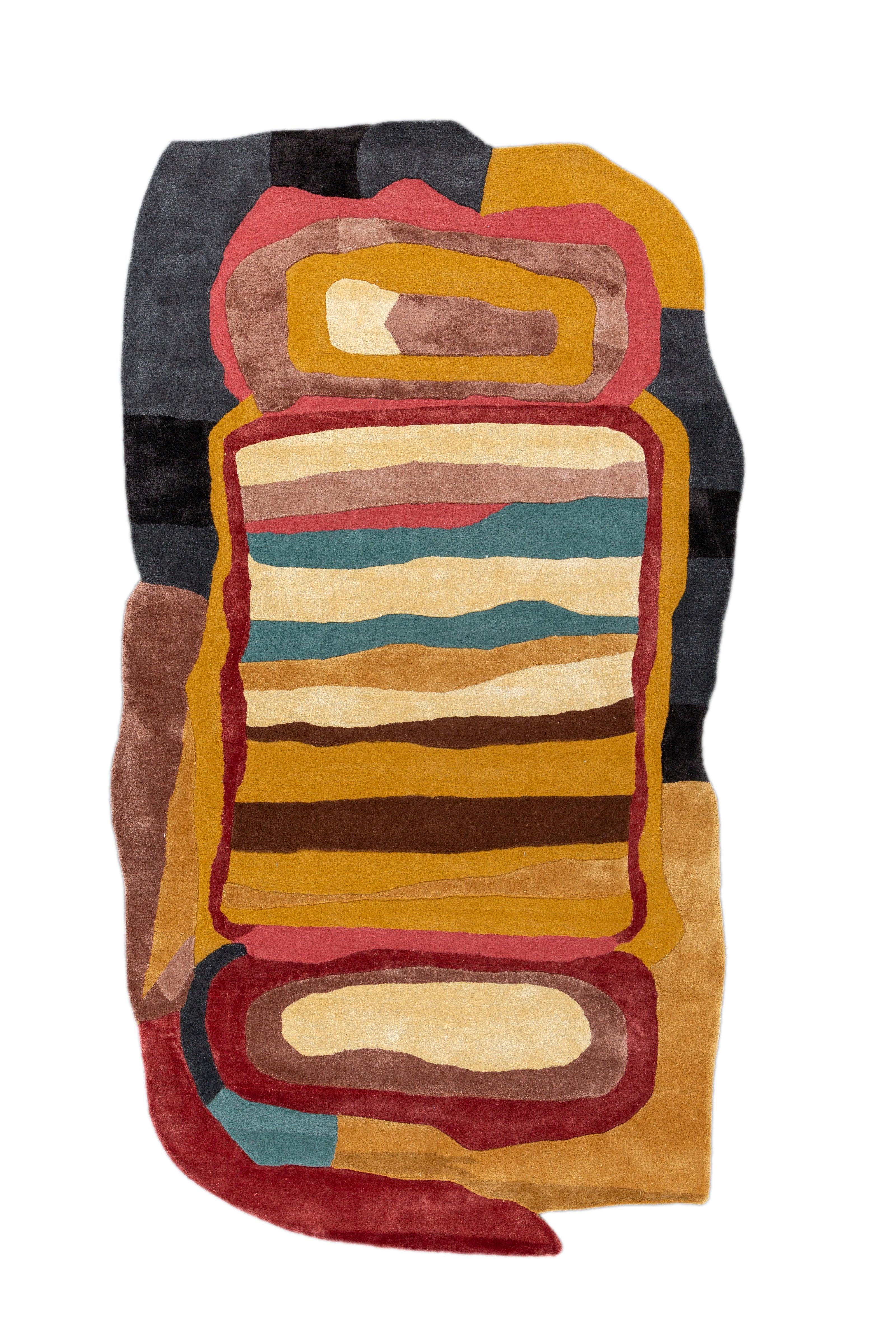 Carpet For Living room 5x9 Feet Gold Wool and Viscose Irregular Abstract Rug