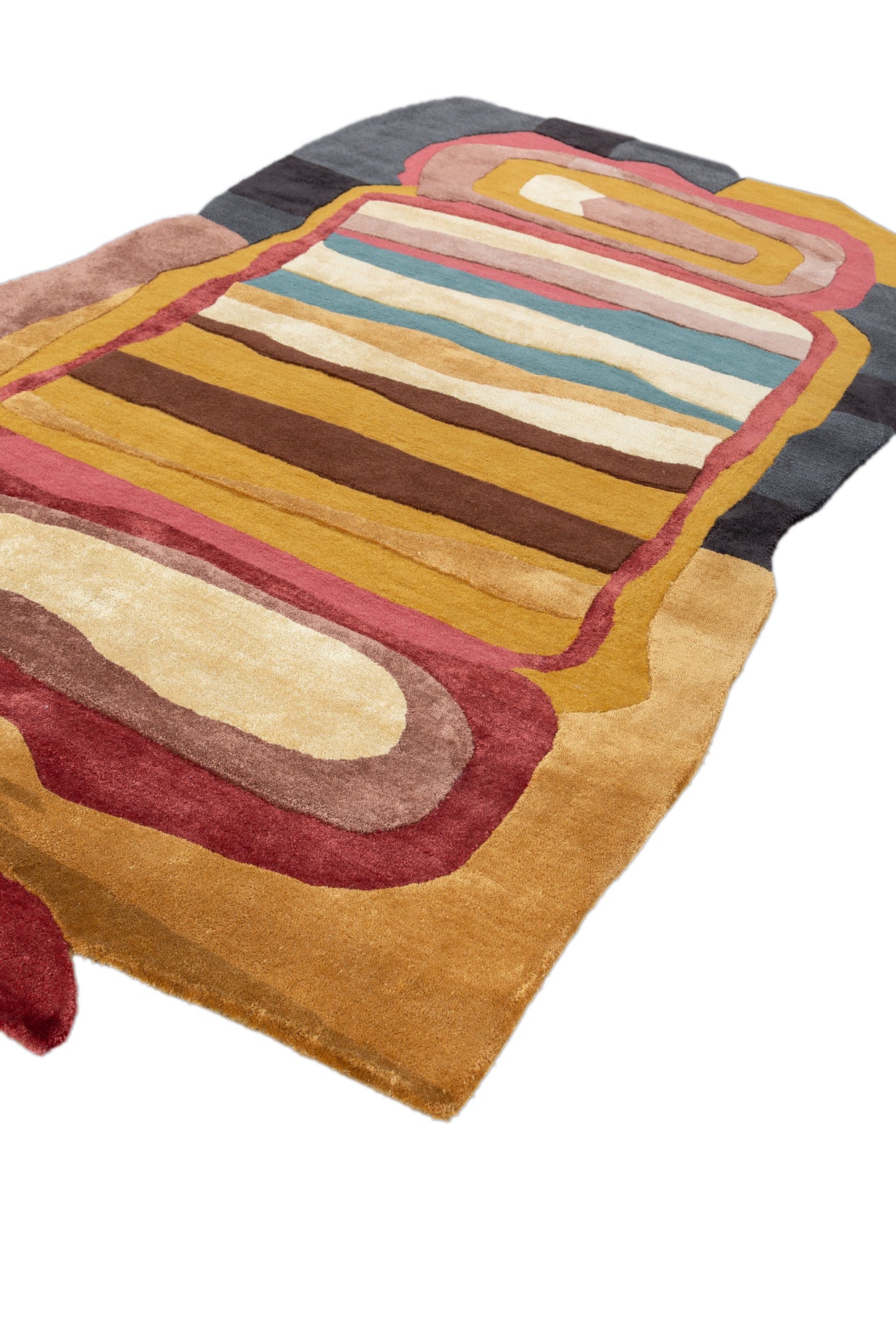 Carpet For Living room 5x9 Feet Gold Wool and Viscose Irregular Abstract Rug