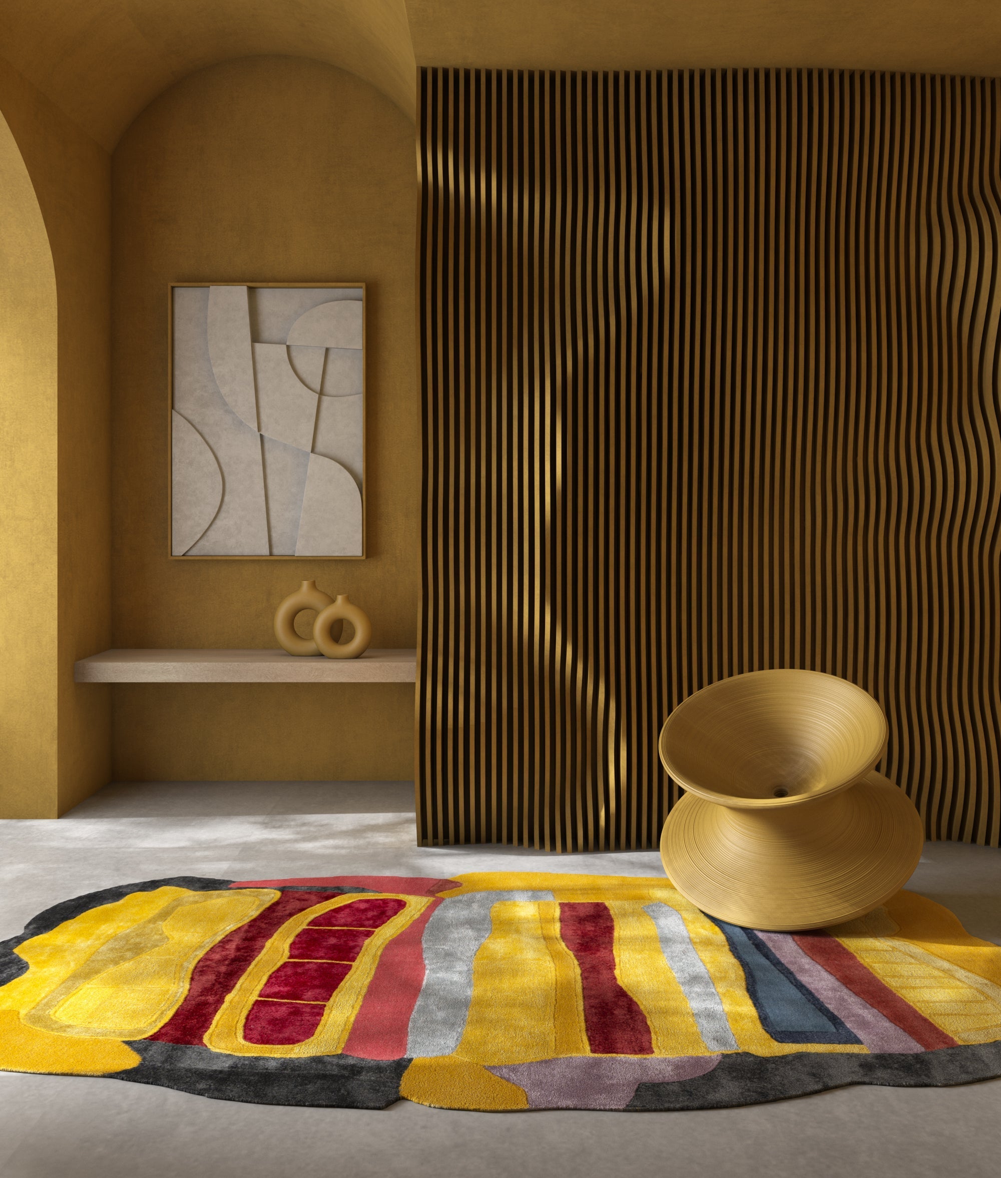 Carpet For Living room 5x9 Feet Gold Wool and Viscose Irregular Abstract Rug