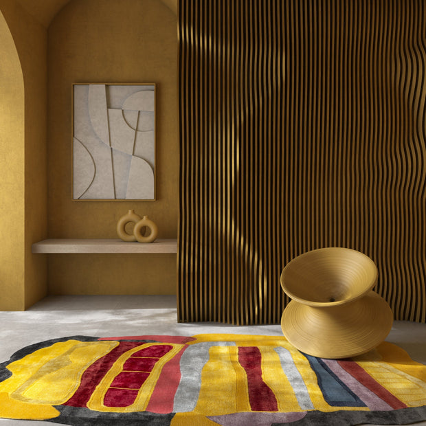 Carpet For Living room 5x9 Feet Gold Wool and Viscose Irregular Abstract Rug