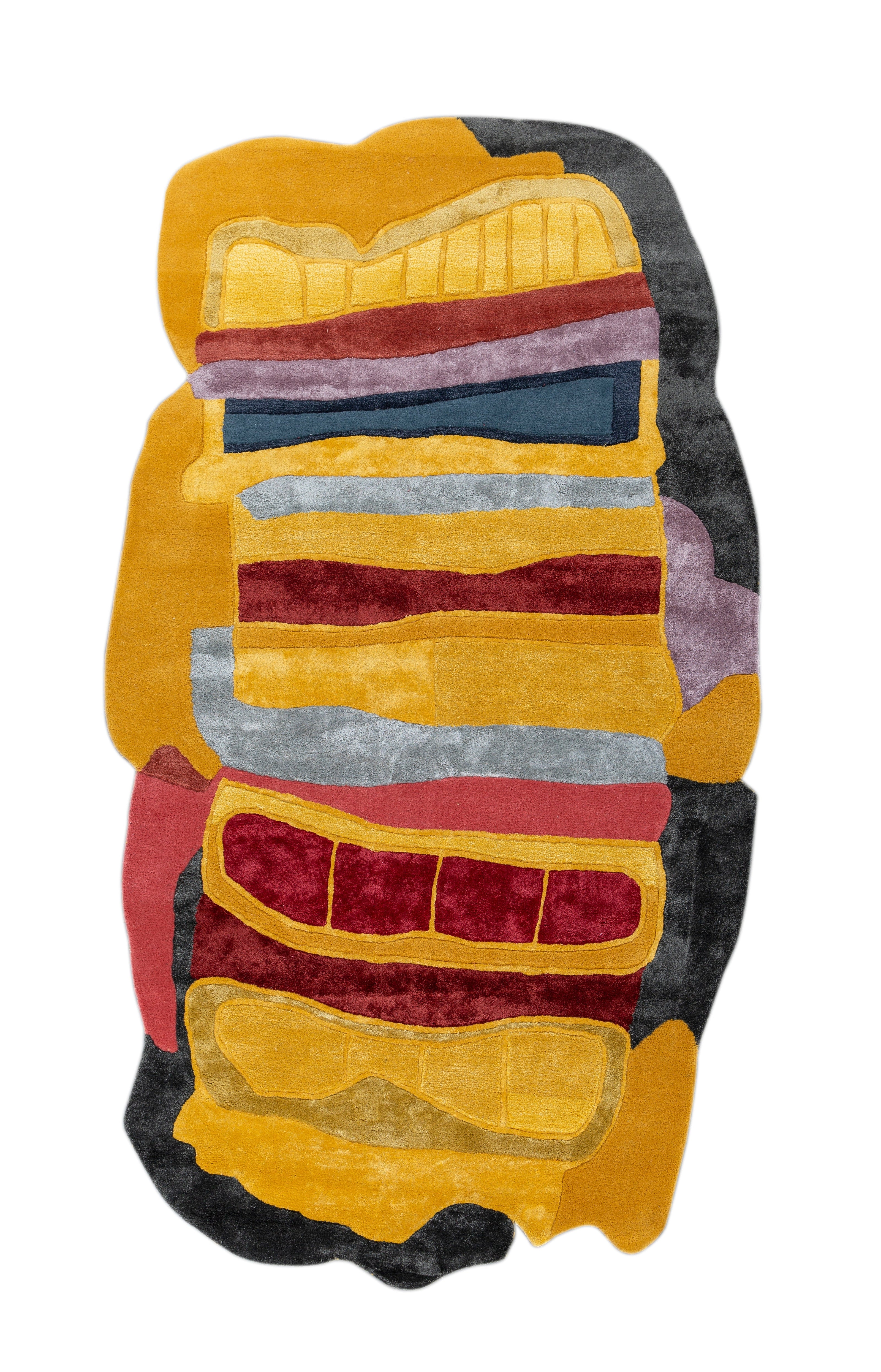 Carpet For Living room 5x9 Feet Gold Wool and Viscose Irregular Abstract Rug