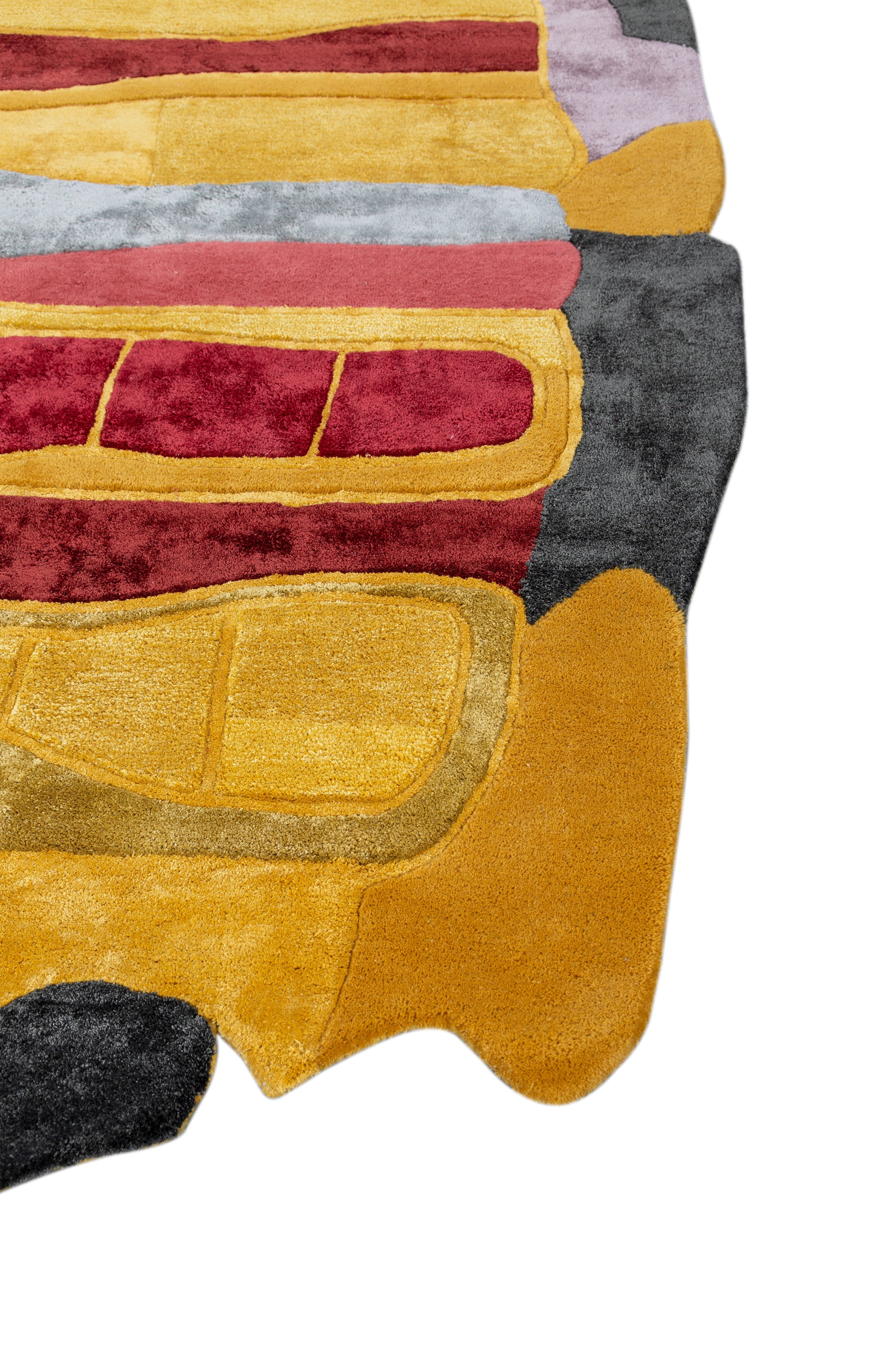 Carpet For Living room 5x9 Feet Gold Wool and Viscose Irregular Abstract Rug