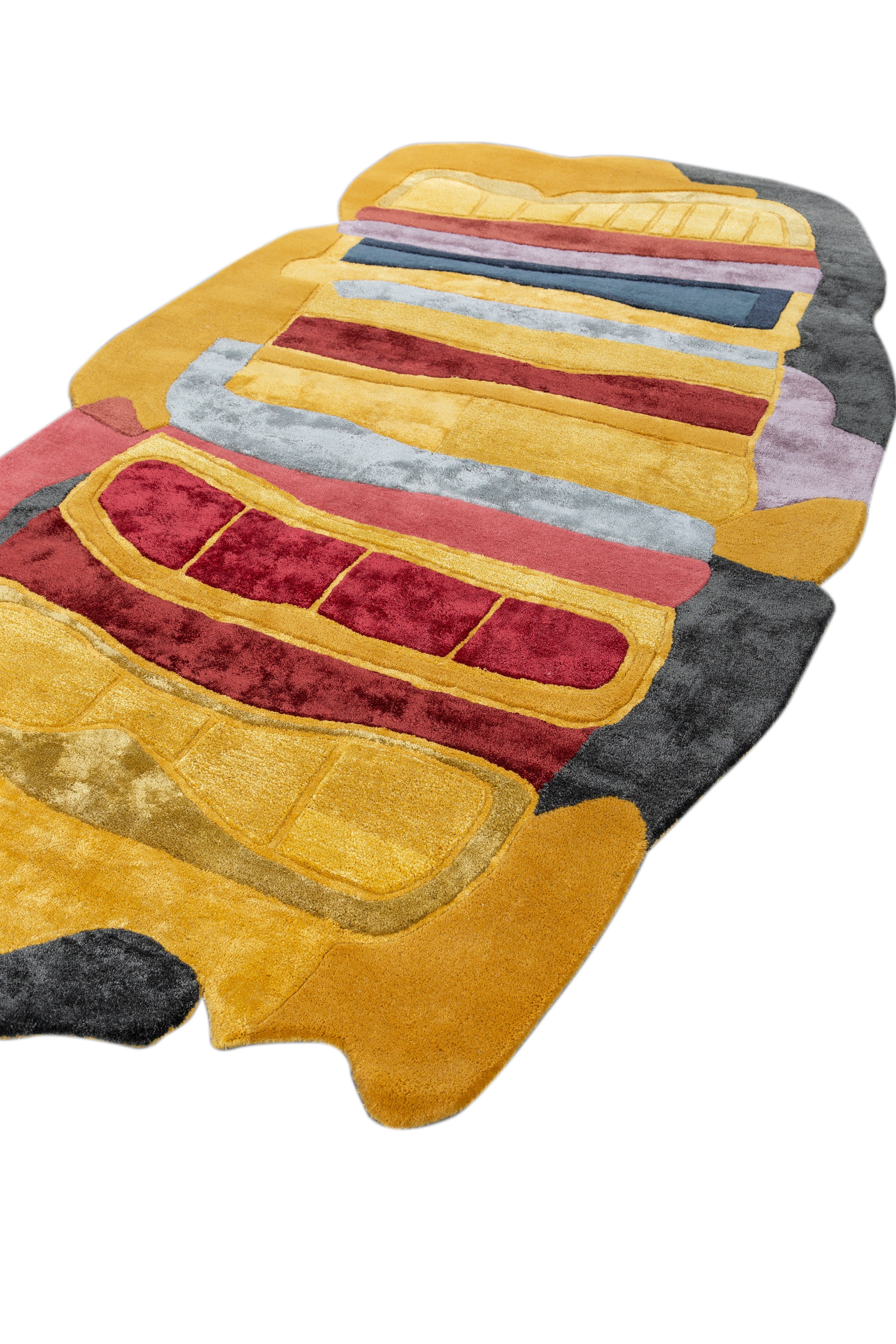 Carpet For Living room 5x9 Feet Gold Wool and Viscose Irregular Abstract Rug