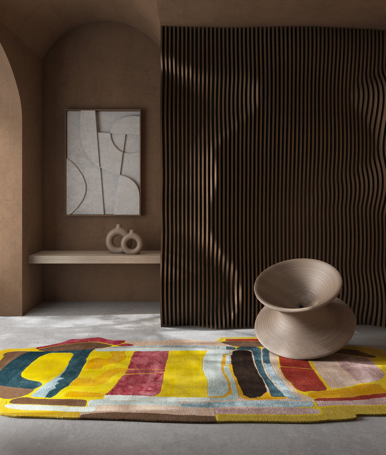 Carpet For Living room 5x9 Feet Gold Wool and Viscose Irregular Abstract Rug