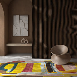 Carpet For Living room 5x9 Feet Gold Wool and Viscose Irregular Abstract Rug