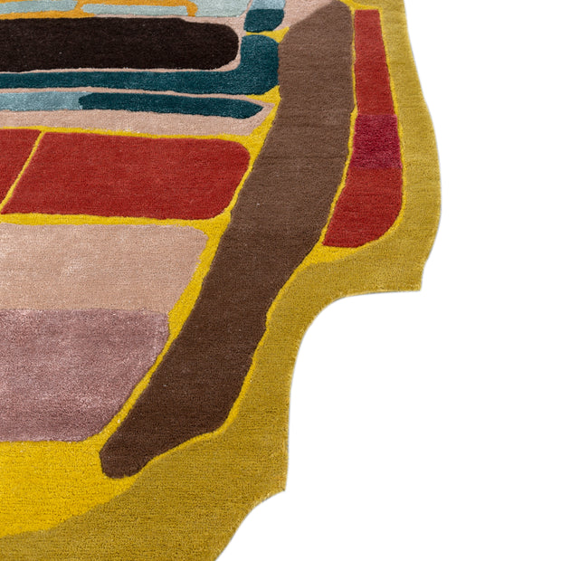 Carpet For Living room 5x9 Feet Gold Wool and Viscose Irregular Abstract Rug
