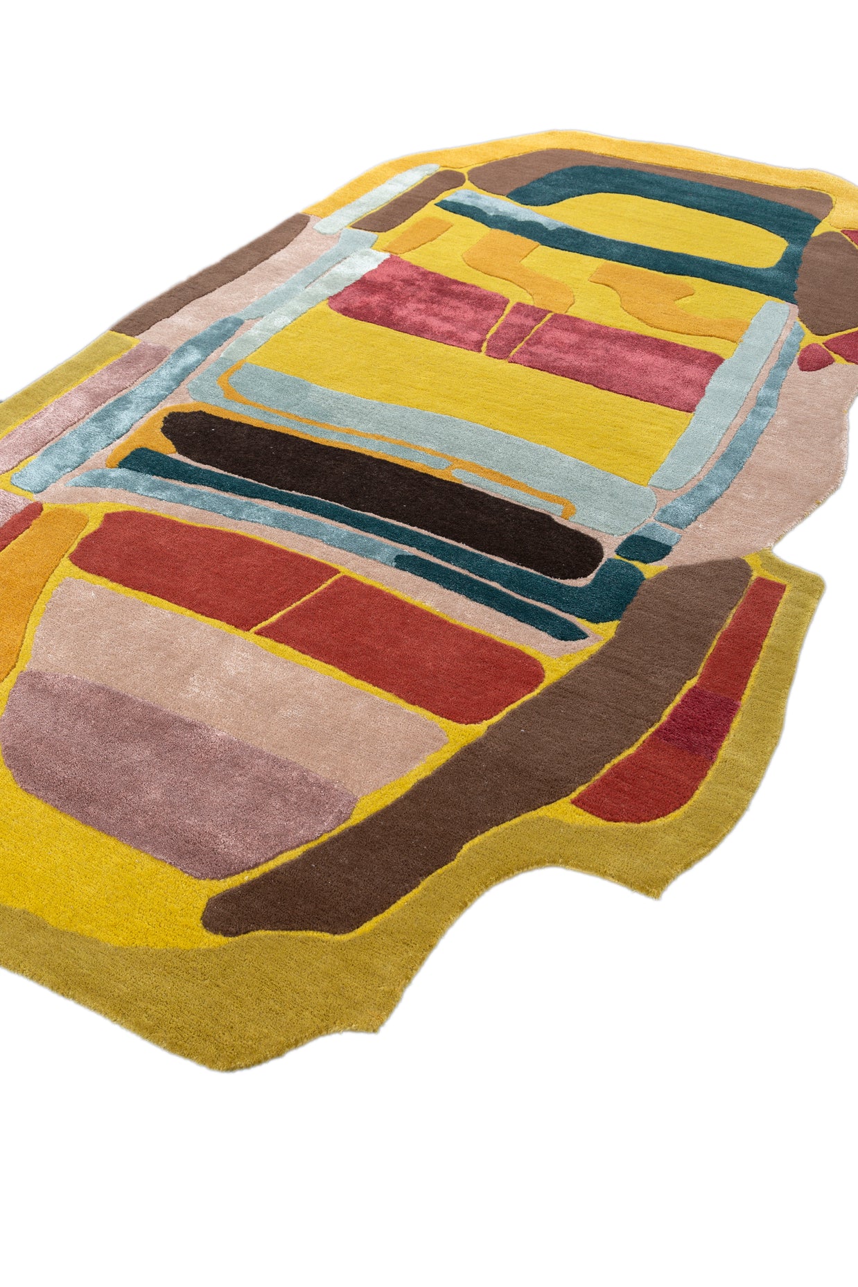 Carpet For Living room 5x9 Feet Gold Wool and Viscose Irregular Abstract Rug