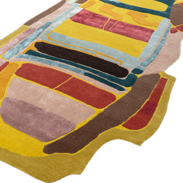 Carpet For Living room 5x9 Feet Gold Wool and Viscose Irregular Abstract Rug
