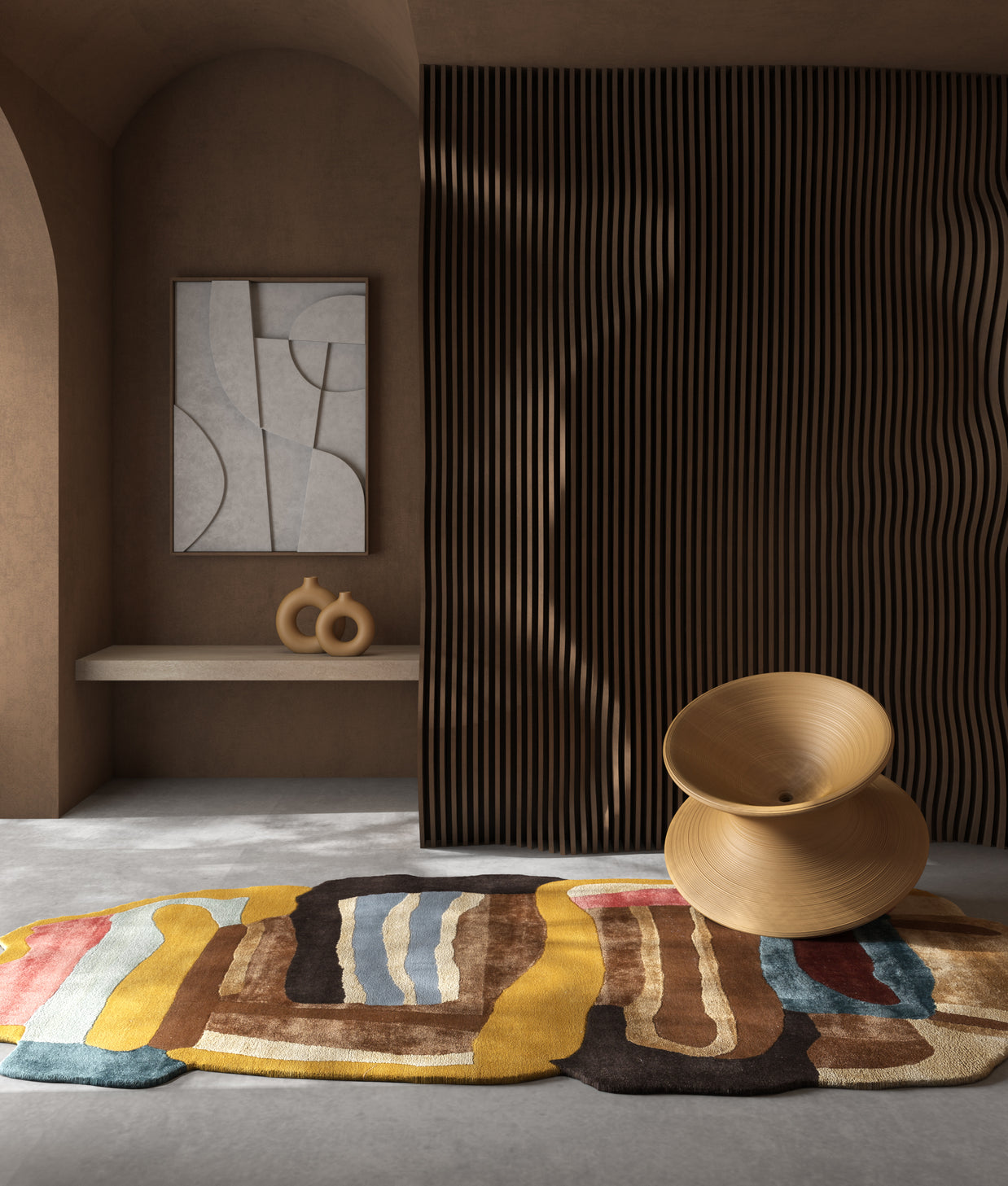 Carpet For Living room 5x9 Feet Gold Wool and Viscose Irregular Abstract Rug