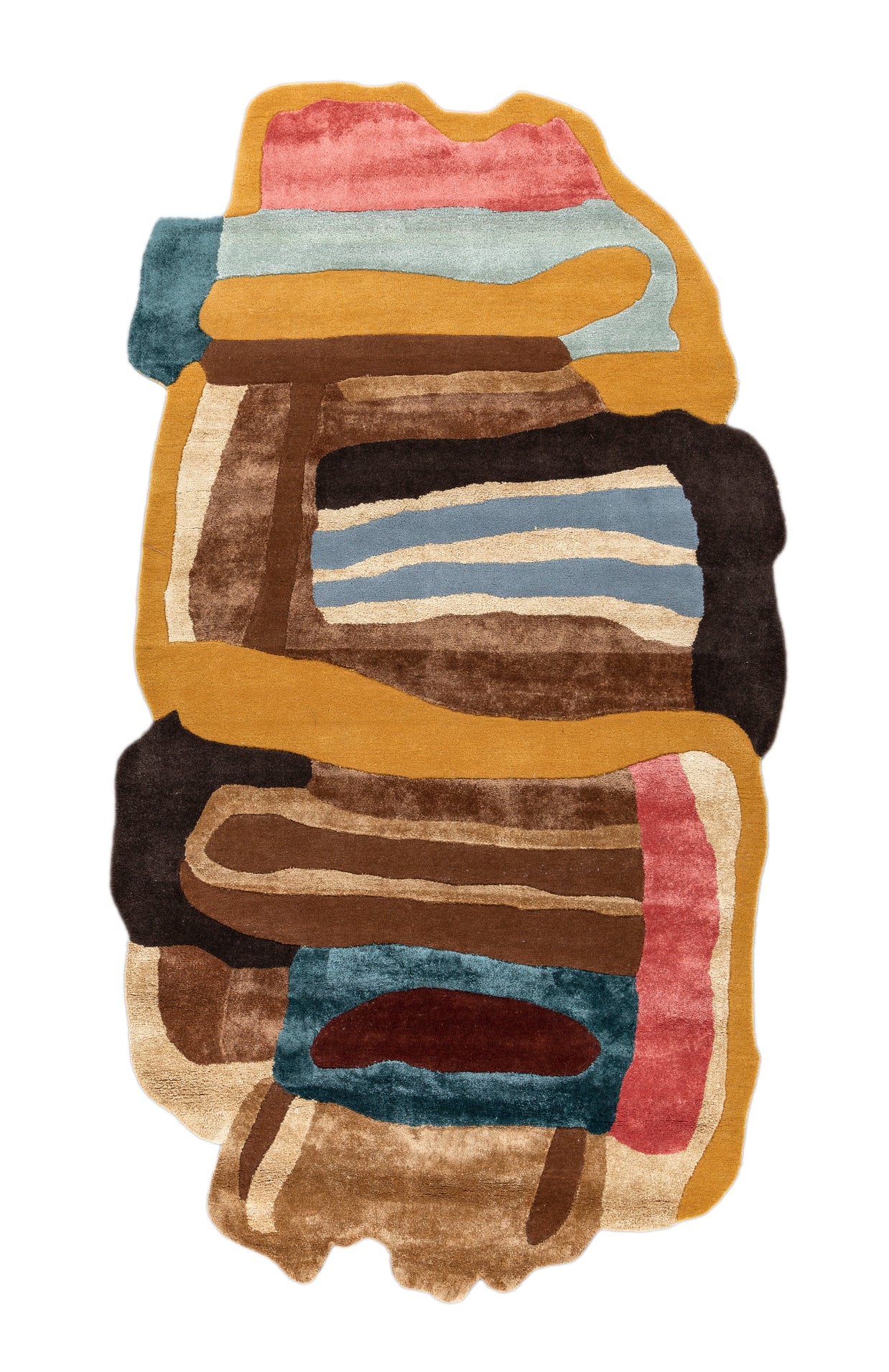 Carpet For Living room 5x9 Feet Gold Wool and Viscose Irregular Abstract Rug