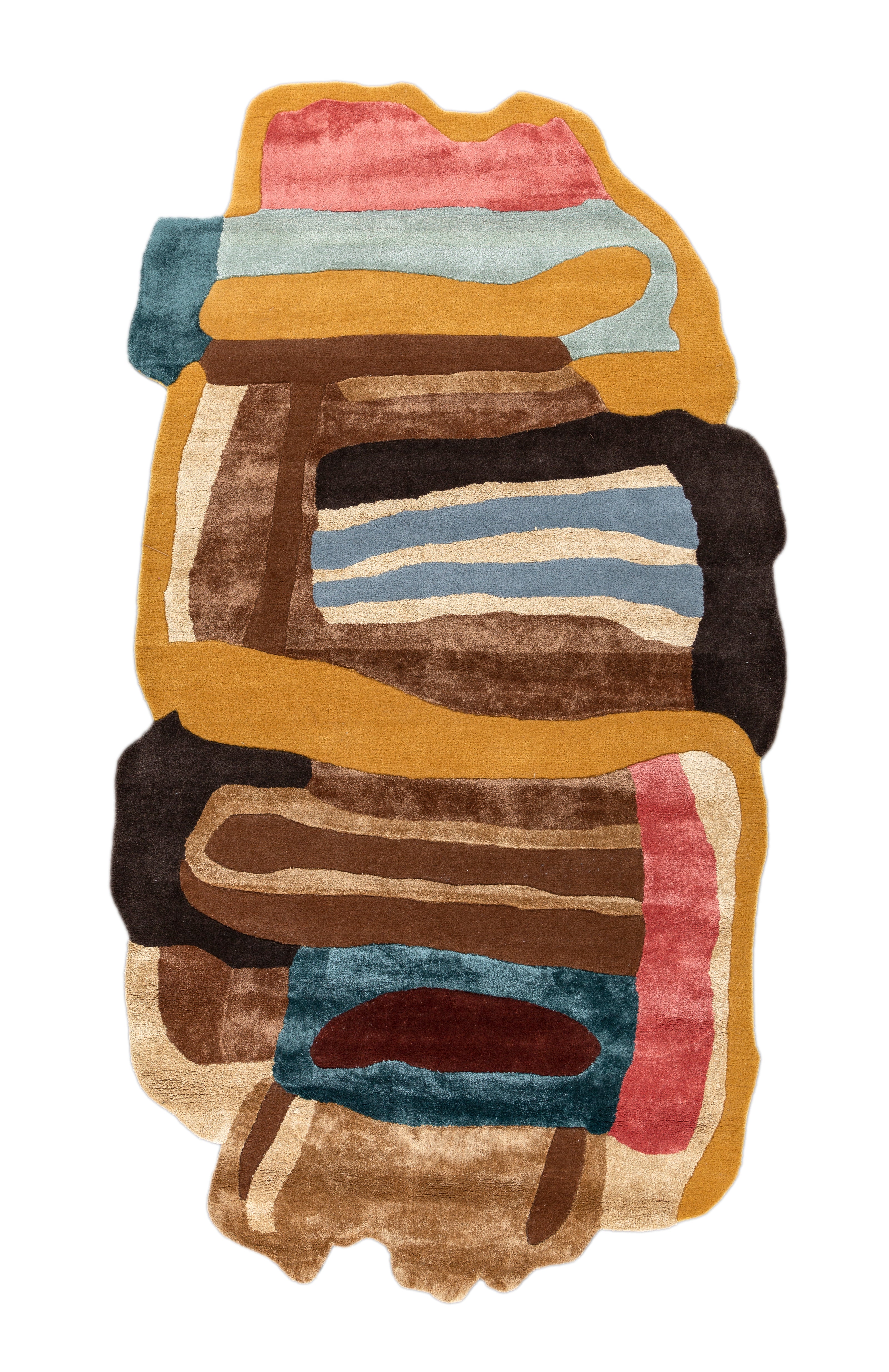 Carpet For Living room 5x9 Feet Gold Wool and Viscose Irregular Abstract Rug