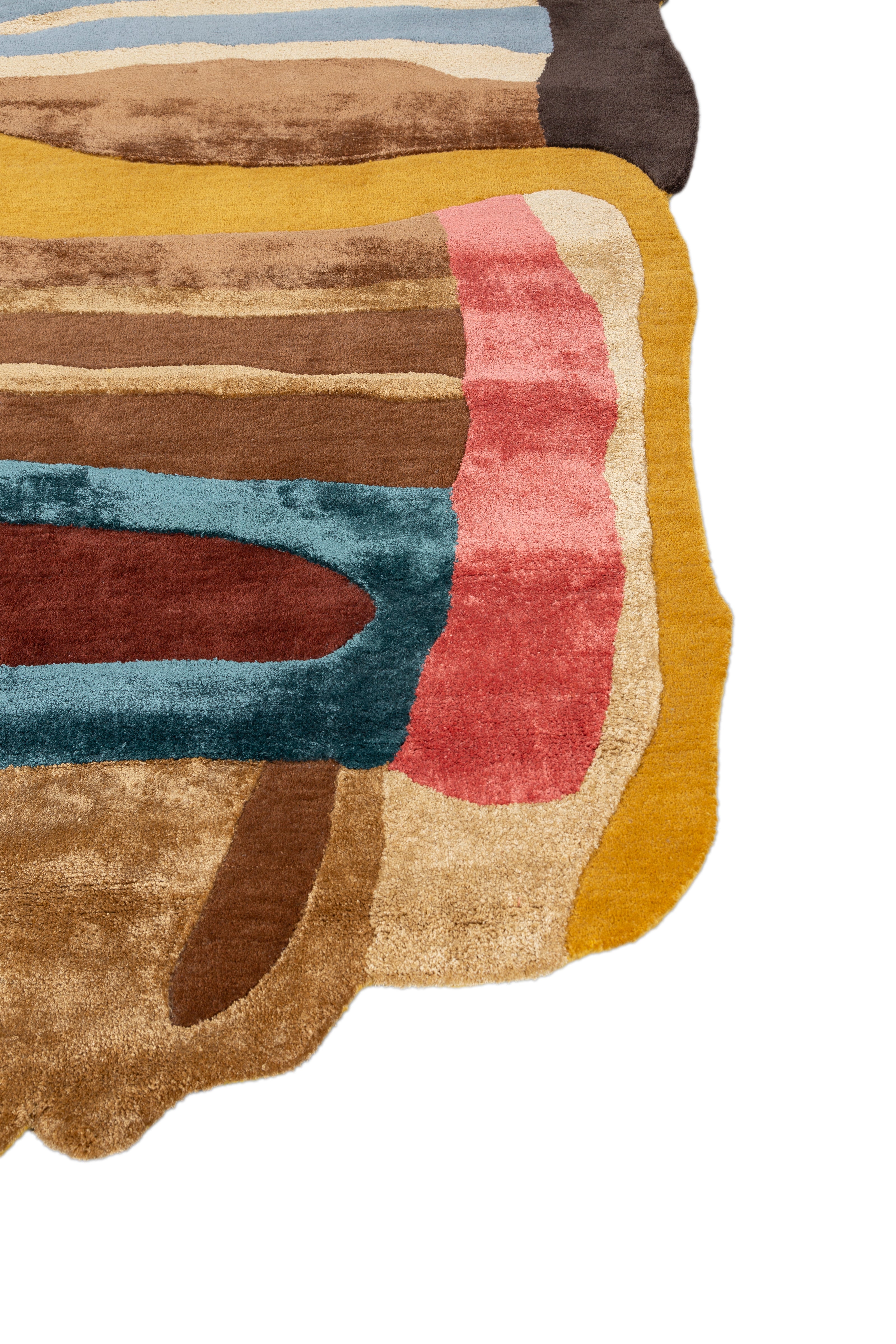 Carpet For Living room 5x9 Feet Gold Wool and Viscose Irregular Abstract Rug