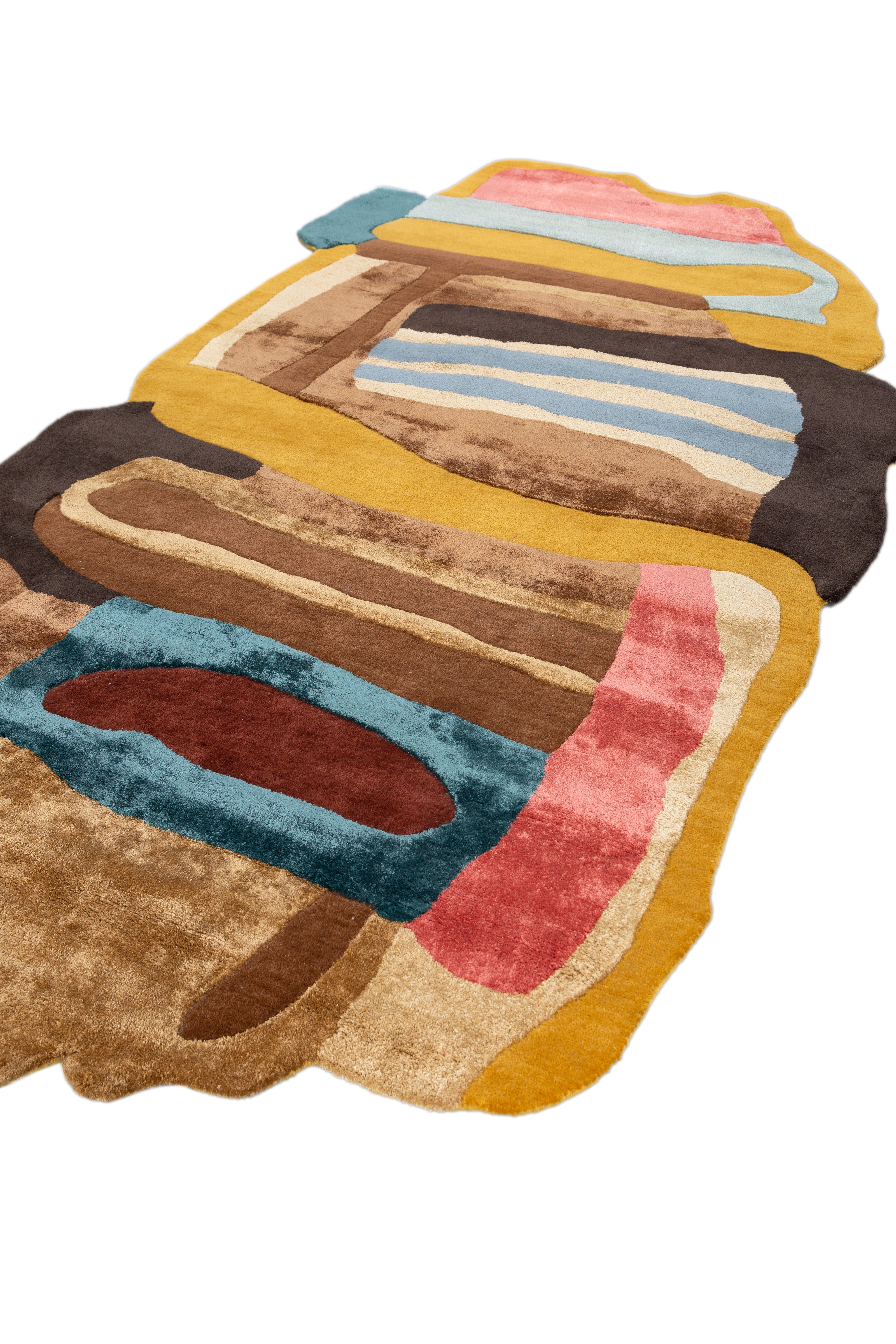 Carpet For Living room 5x9 Feet Gold Wool and Viscose Irregular Abstract Rug
