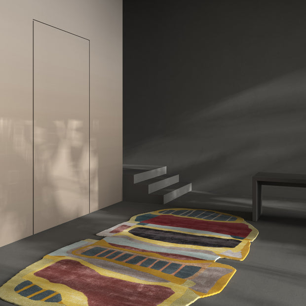 Carpet For Living room 5x9 Feet Red and Orange Wool and Viscose Irregular Abstract Rug