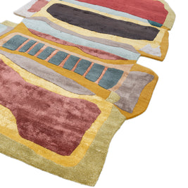 Carpet For Living room 5x9 Feet Red and Orange Wool and Viscose Irregular Abstract Rug