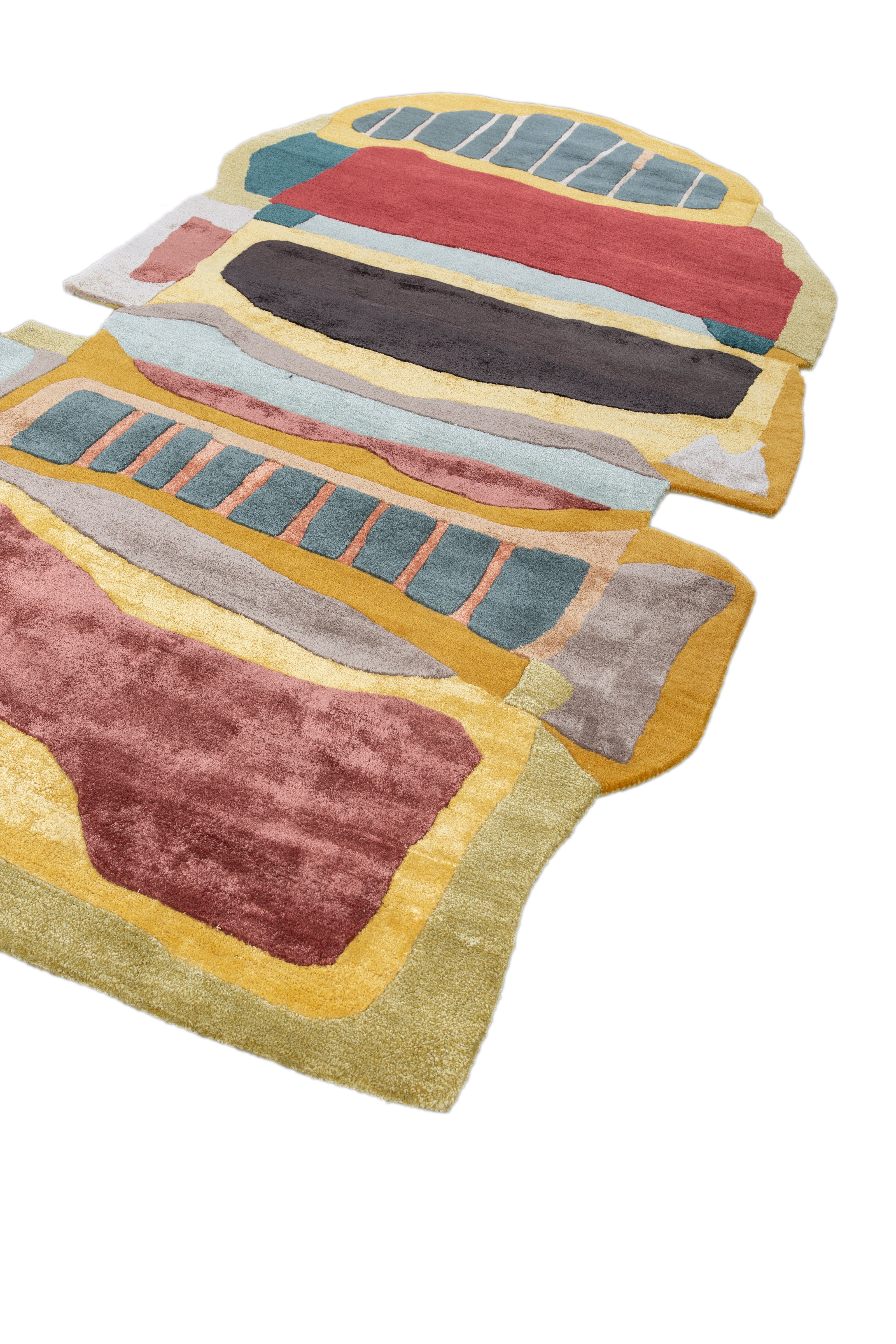 Carpet For Living room 5x9 Feet Red and Orange Wool and Viscose Irregular Abstract Rug