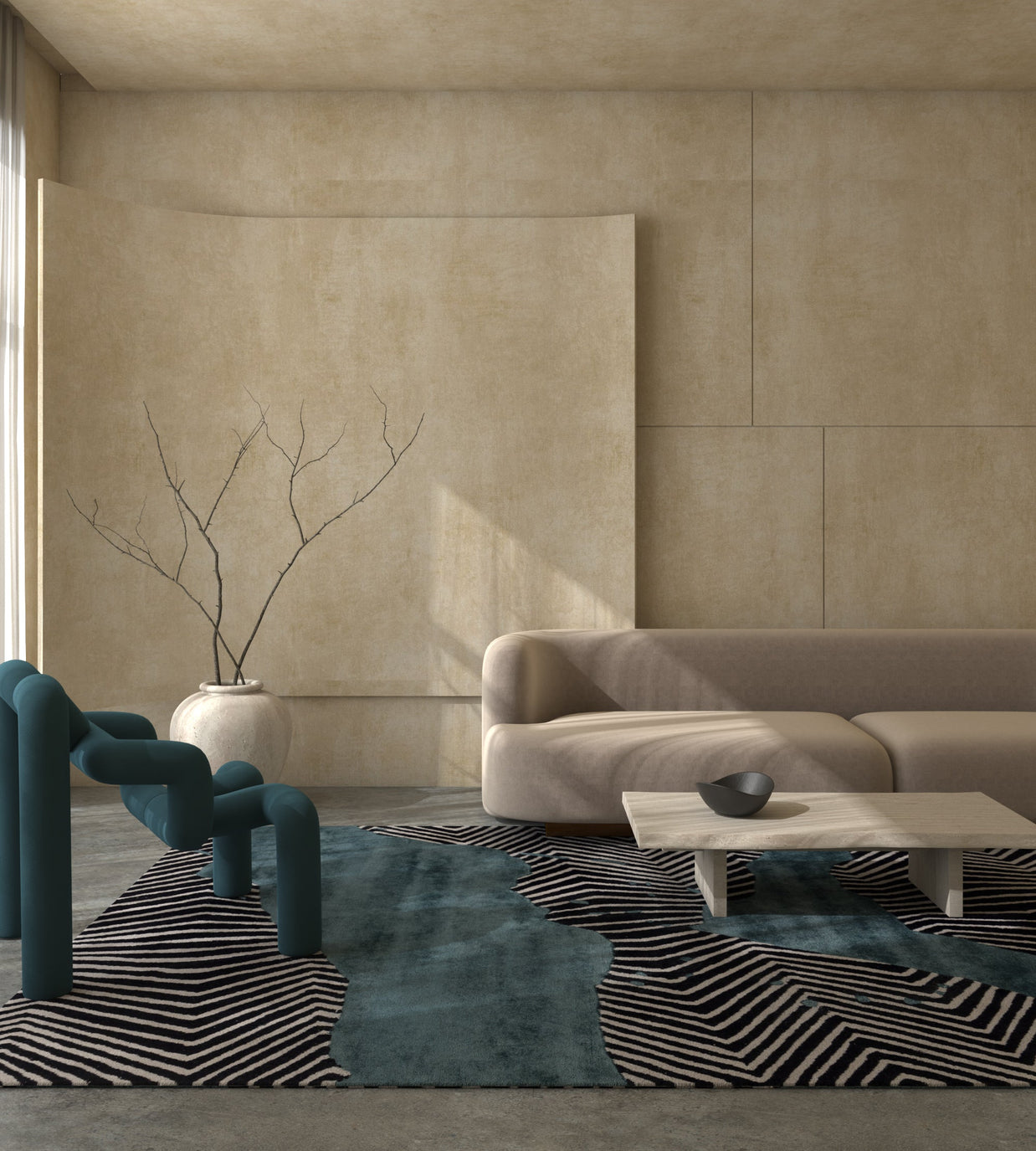 Carpet For Living room 6x9 Feet Grey and Black Wool and Viscose Rectangle Abstract Rug