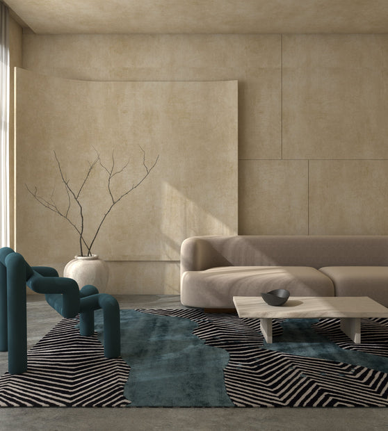 Carpet For Living room 6x9 Feet Grey and Black Wool and Viscose Rectangle Abstract Rug